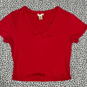 red v neck crop top